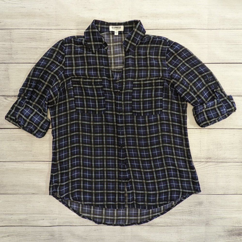 Express Sheer Portofino Shirt Plaid S